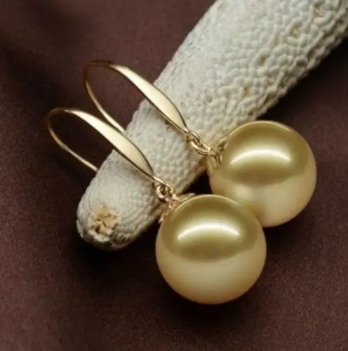 

Free shipping 00322 charmingh south sea a pair of 10-11mm gold pearl earring 14k