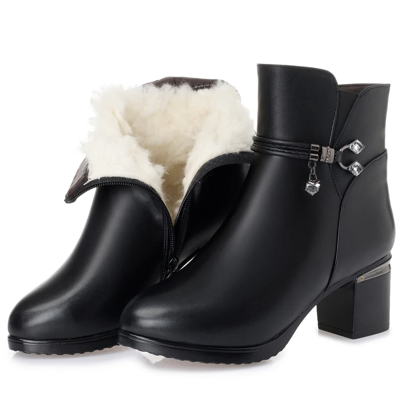 GKTINOO/Новая модная обувь; сезон осень-зима; женские кожаные ботинки; женские ботинки; ботильоны на высоком толстом каблуке; шерстяные зимние ботинки размера плюс