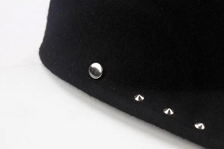 Фибоначчи кошачьи уши Fedoras Высокое качество Мода Шерсть фетр черная шляпа металлические заклепки украшения для женщин fedora Конный колпак