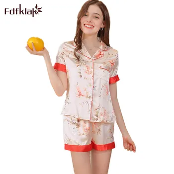 

Fdfklak Summer Silk Pajamas for Women Pijama Satin Sleepwear Sexy Pajama Sets 2 Piece Set Short Pants Pyjamas Pijama Mujer