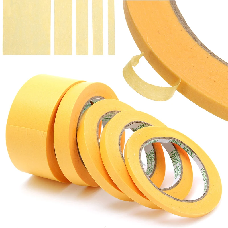 6mm/10mm/12mm/18mm/50mm Yellow Tape Adhesive Masking Tape Paint Spray Paper Tape 50M