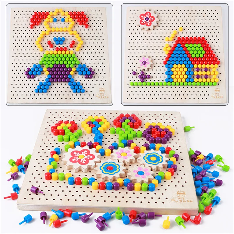 

Wooden Colorful 3D Mushroom Nail Kit Puzzle Kids Toys Creative Mosaic Assembling Inserting Games Intellectual Educational Toy