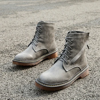 

60 62 62 Size Lace Up Martin Boots Women Med Heel Motorcycle Boots Women Round Toe Winter Shoes Women SWE0087