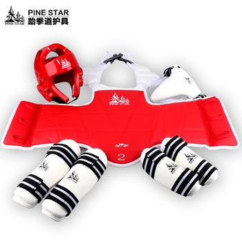 

6pcs WTF Taekwondo Protectors suit chest forearm shin guard for adult Kid men women karate Protection TKD headgear chest support
