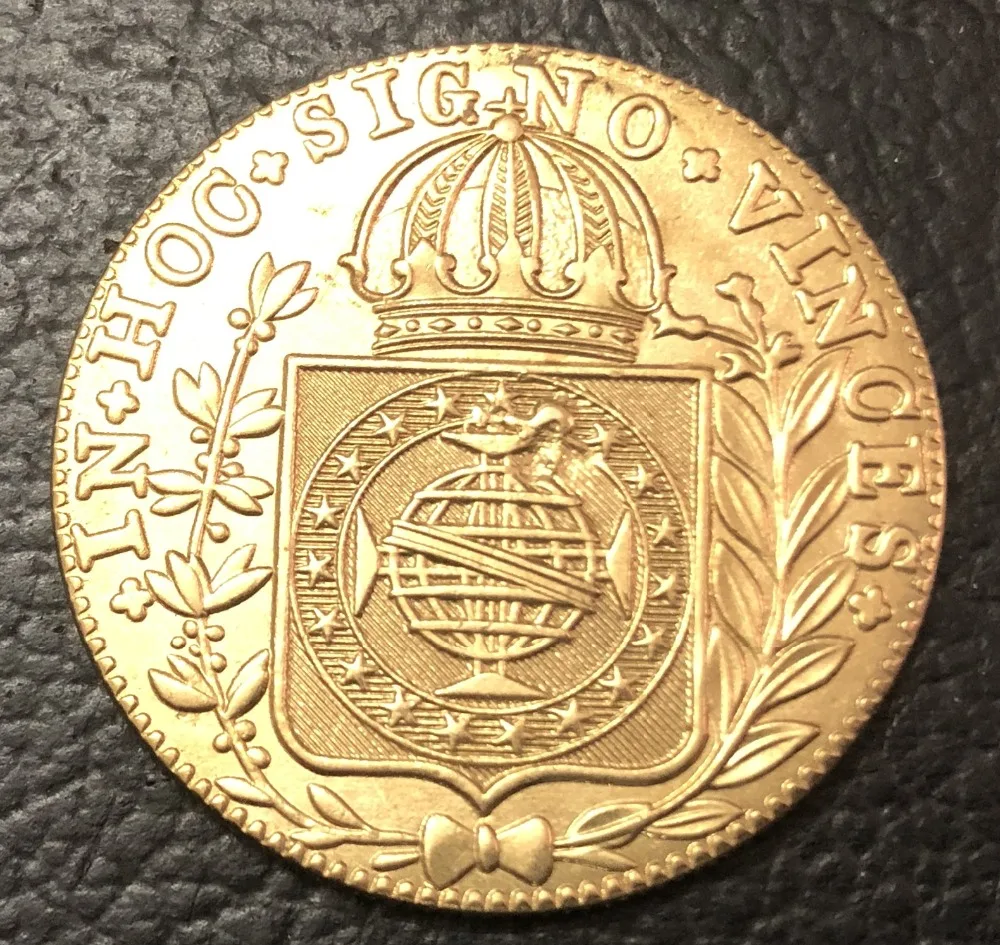 1826 Бразилия 37 1/2 Reis Золотой Vintem-Pedro II медь имитация монеты