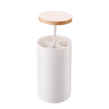 

Automatic Pop-Up Cotton Swab Holder Dispenser Toothpick Organizer Storage Box With Wood Lid Colorful