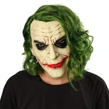 Joker Mask Movie Batman The Dark Knight Cosplay Horror Scary Clown Mask with Green Hair Wig Halloween Latex Mask Party Costume