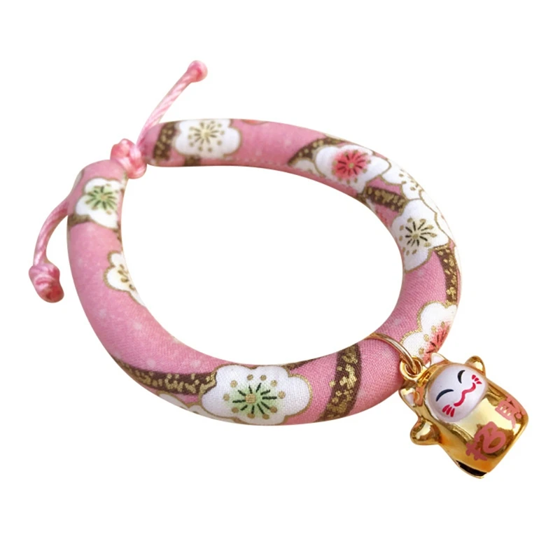 Ошейник в японском стиле для кошек ручной работы, ошейник для кошек, собак, регулируемое ожерелье, ошейник 4 формы для собак - Цвет: Розовый