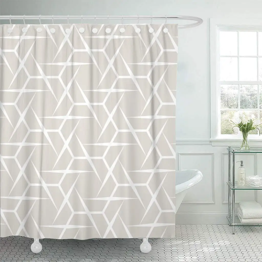 

Shower Curtain Hooks Gray Carpet Abstract Geometry Black White Hipster Subtle Grid Pattern 80S Bedding Decorative Bathroom