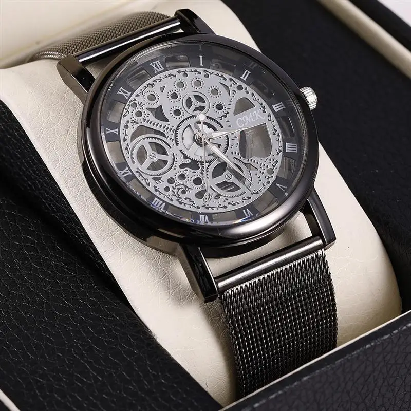 Серебряные роскошные часы браслет сетчатый ремешок женские из нержавеющей стали аналоговые кварцевые наручные часы женские Модные полые часы черный