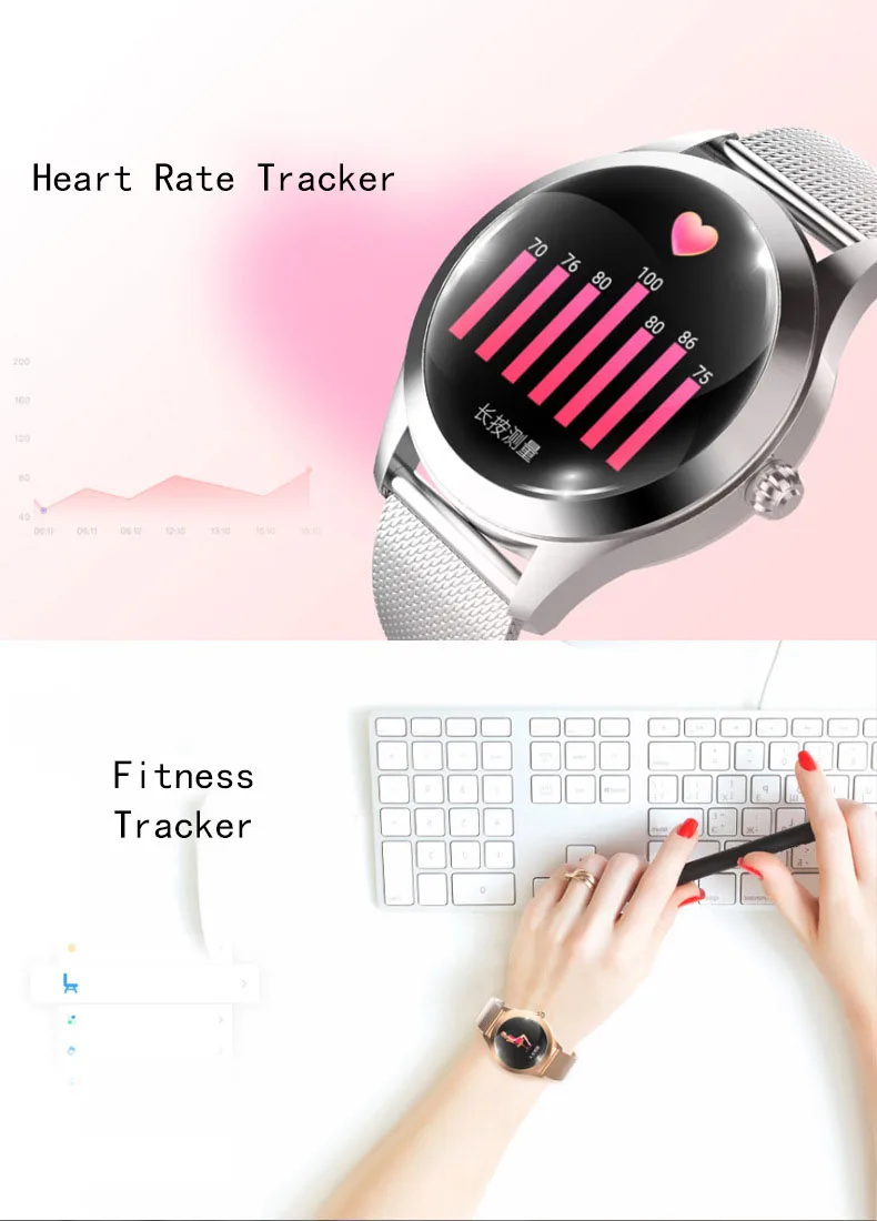 KW10 Women Smart Watch Lady Fitness Bracelet Smartwatch Clock IP68 Waterproof Heart Rate Monitor For Android IOS Sport Tracker