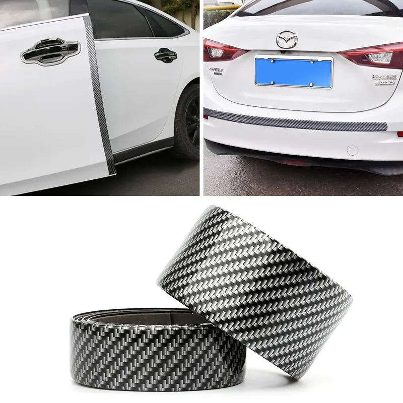 

1M Trunk Rear Guard Plate Sticker Car Rear Bumper Trim Anti-Kicked Scratch Protection Sticker Decals Strip 3D Carbon Fiber Film