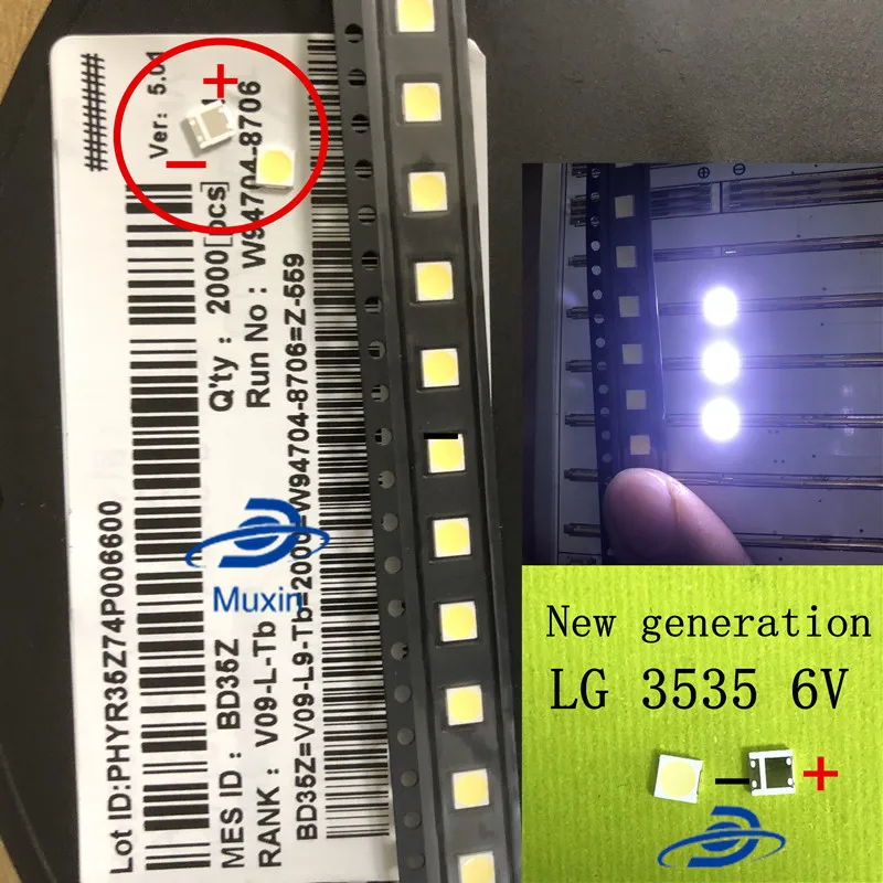 LG Innotek светодиодная подсветка 2 Вт 6 в 3535 3000 шт Холодный белый ЖК Подсветка для ТВ