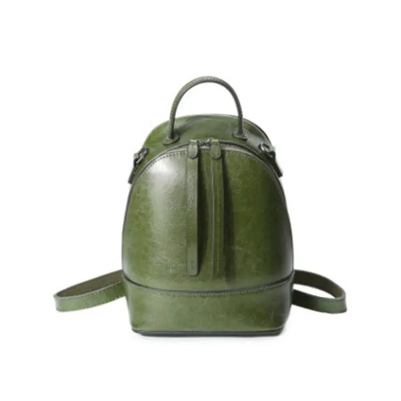 

2019 New Multi function Backpack for Women Oil Wax Cow Leather Backpacks Double Zippers Small Shoulder Bag for Teenager Girls