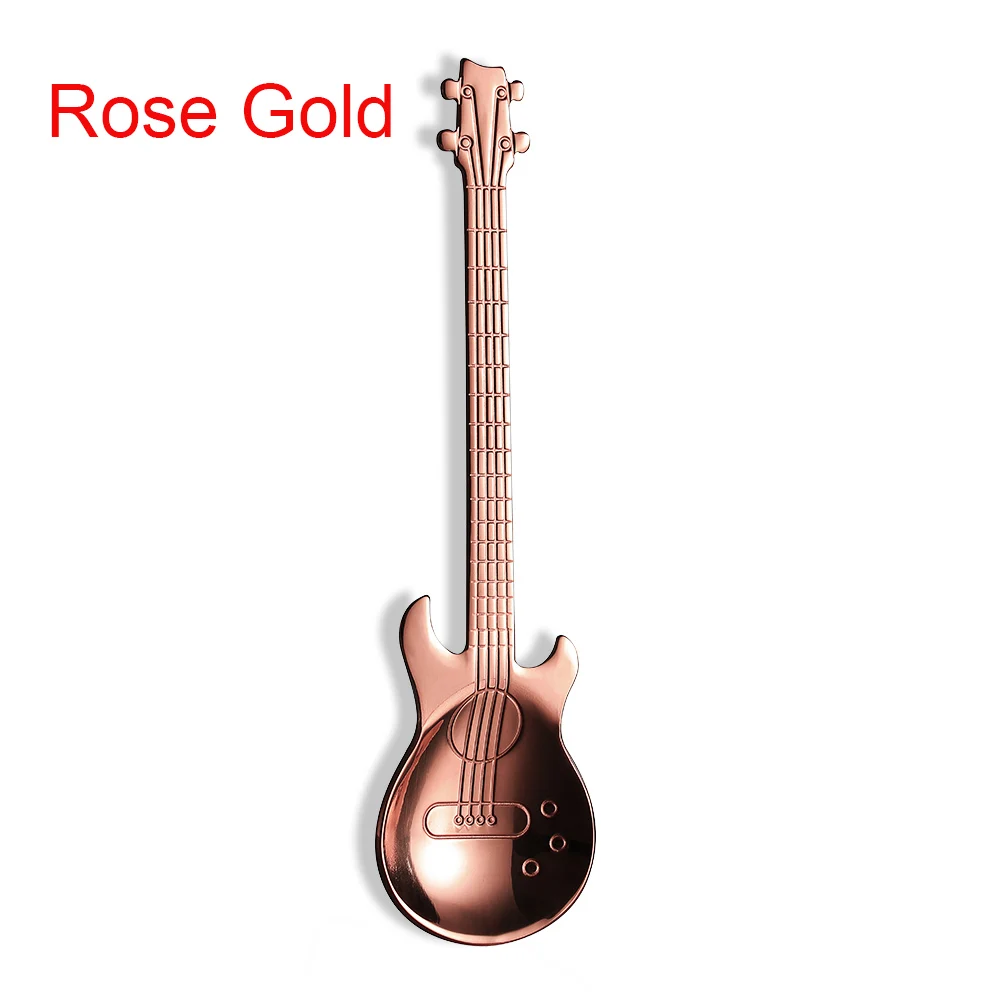 Rose Gold Новая нержавеющая сталь Радужная гитара Форма Кофе Смешивание, перемешивание ложка холодный напиток чай инструменты столовая посуда кухонные аксессуары - Цвет: Rose Gold