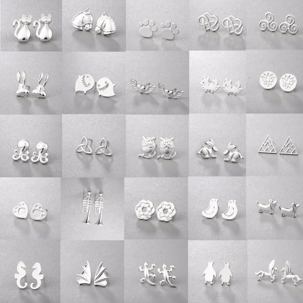 

QIAMNI Gecko Penguin Horse Dog Bird Owl Rabbit Octopus Crab Heart Stud Earrings Birthday Gift for Women Pendientes Dropshipping