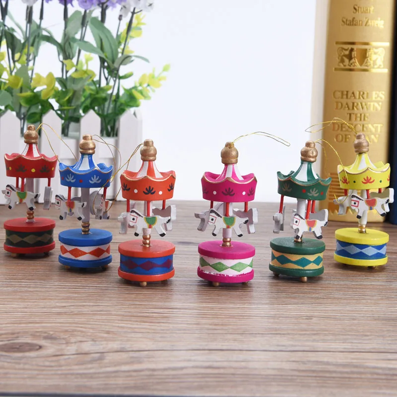 

Vintage Wood Carousel Horse Christmas Tree Pendant Hanging Ornaments Romatic Wedding Birthday Party Decoration 120pcs