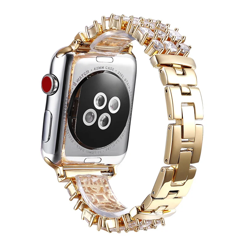 Роскошный Бриллиантовый Браслет для Apple Watch iWatch серии 1 2 3, стразы, ремешок из нержавеющей стали 38 мм 42 мм, браслет - Цвет ремешка: Золотой