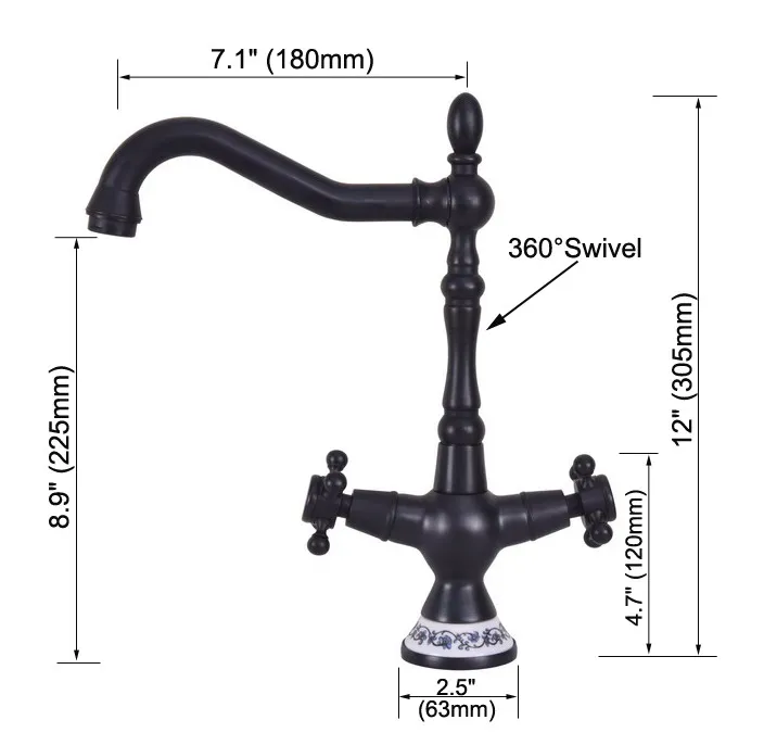 Black Oil Rubbed Bronze Ceramic Base Kitchen Wet Bar Bathroom Vessel Sink Faucet Single Hole Swivel Spout Mixer Tap anf646