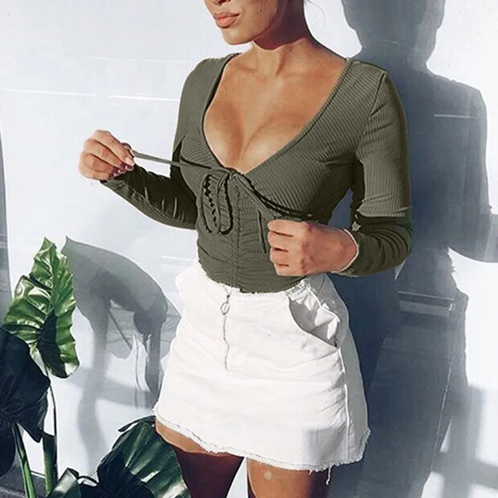 2019 женский сексуальный длинный рукав v-образный вырез бандажный плотный комбинезон боди цельный топ комбинезон один кусок Femme Playsuit # VE12117