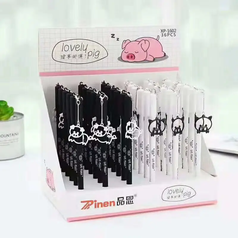

36 pcs Gel Pens Cartoon Kawaii piggy black colored gel-inkpens for writing Cute stationery office school supplies 0.55