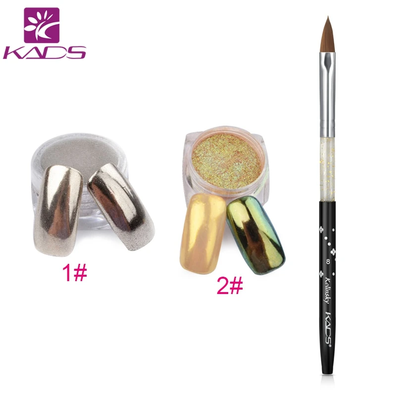 

KADS 6 Sets Gold Sliver Nail Glitter Powder + Kolinsky Sable Brush Shining DIY Chrome Pigment Glitters Nail Art Sets Nail Tools