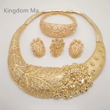 Kingdom Ma Nigerian Wedding Bridal African Gold Color Jewelry Set Dubai Imitated Crystal Necklace Bracelet Earrings Ring Sets 2017 white crystal flower necklaces bracelet earrings set nigerian accessories wedding bead african costume free shippingabh016