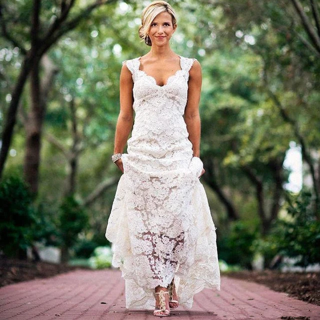 Pretty Fl Lace Rustic Wedding Dresses 2017 V Neck Cap Sleeves Pretty Fl Lace Rustic Wedding Dresses 2017 V Neck Cap Sleeves Country Style Backless Vestido De