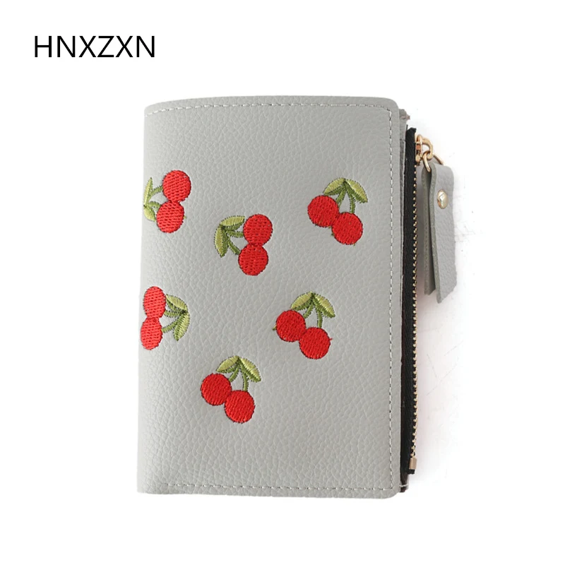 

cherry women wallets purses vintage leather small mini money bags of famous designer brands high quality card coin purse black