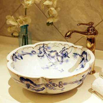 

Art Lavabo Bathroom Vessel Sinks counter top bathroom sink porcelain sinks blue and white ceramic wash basin bathroom sink