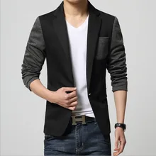 1 шт. Мужчин slim fit плюс размер blazer куртка 2017 Весна вязание хлопок Небольшие карманы сращивание блейзер Повседневные куртки, ветровки молодые люди