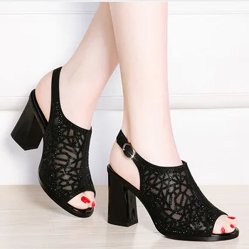 

2019 New Summer Fashion Sexy High Heels Lace Hollow Women's Sandals Casual Shoes