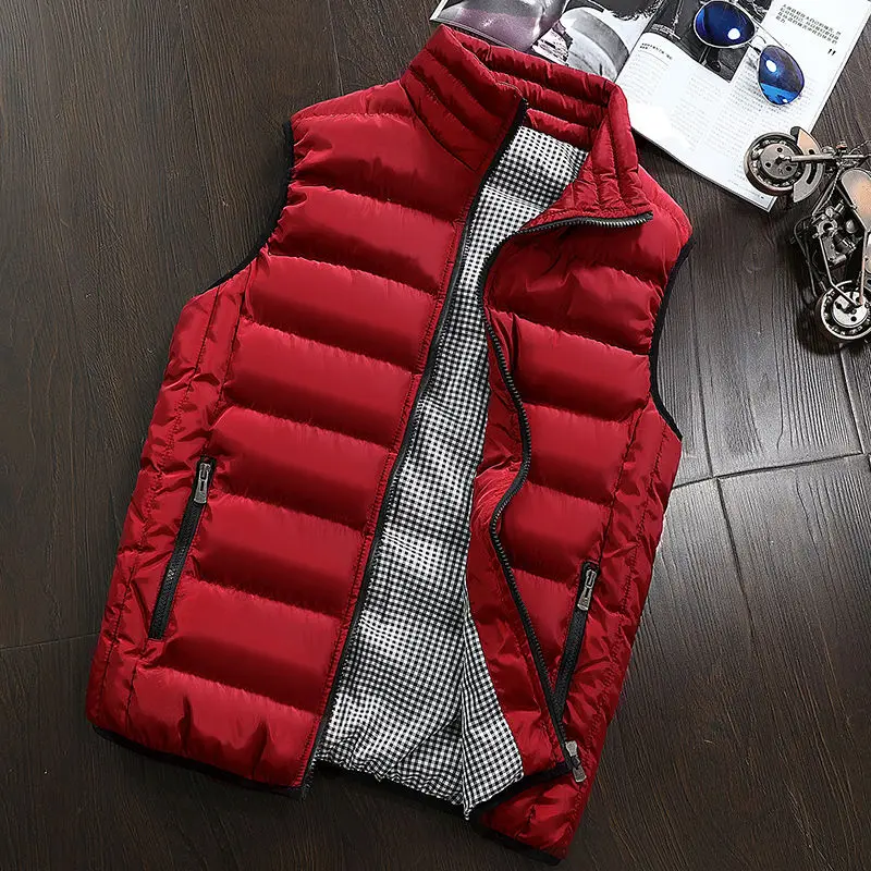 YIHUAHOO Casual Vest Men 5XL 6XL Cotton Padded Slim Sleeveless Winter Jacket Men Warm Parka Coat Male Waistcoat Men QCC-0601 - Цвет: Красный