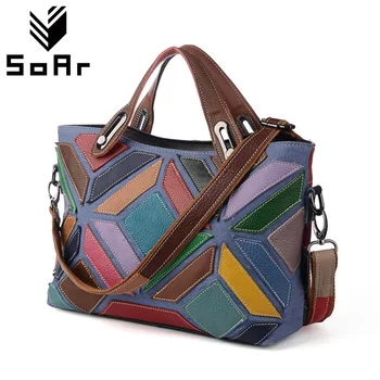 

SoAr Brand Women Leather Handbags Genuine Leather Bag Randomly Colors Shoulder Bags Female Handbags Patchwork Hot Sale Totes 4