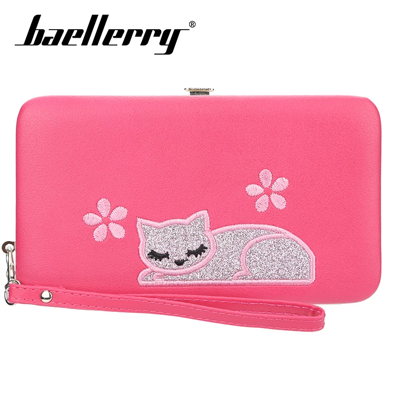 

Baellerry Solid Cute Cat Embroidered Women Long Wallet Zipper PU Leather Rope Wallet Coin Pocket Card Holder Photo Holder Wallet