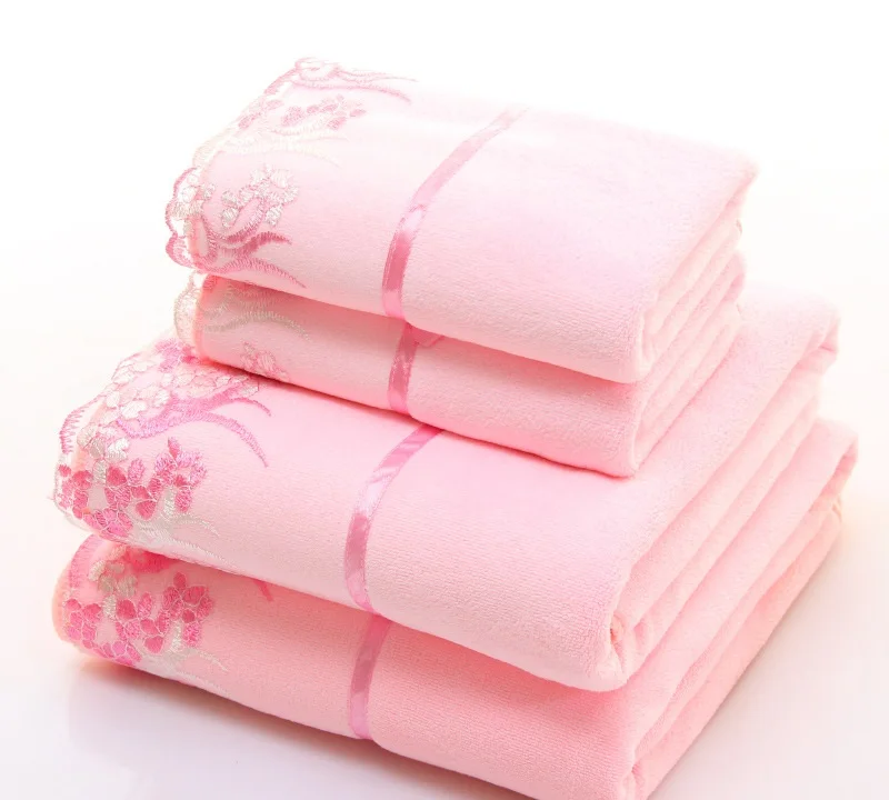 Billig 2 teile satz mikrofaser Elegante Bestickt handtuch set solide 1pc gesicht handtuch und 1pc bad handtuch Quick Dry Handtücher bad für Erwachsene