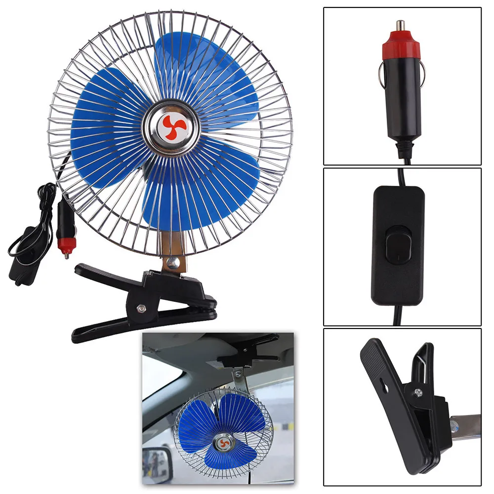 

Franchise 8" 24V/ 5.7" 12V Car Fan Cigarette Lighter Socket Truck Vehicle Oscillating Van Fan Portable Dashboard Cooling Air Con