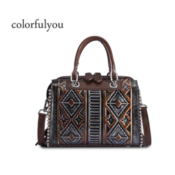 

2019 NEW Genuine Leather handbags Retro geometric design women handbags fashion Portable shoulder messenger bags composite bags