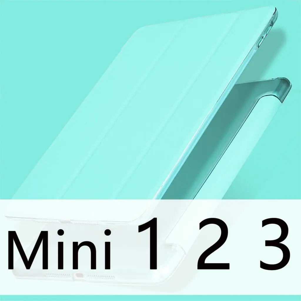 Для Apple iPad Mini 4 3 2 1 чехол, GOOJODOQ тонкий из искусственной кожи полупрозрачный ПК Жесткий Чехол для iPad Mini 4 чехол Авто Режим сна - Цвет: Mint 1 2 3