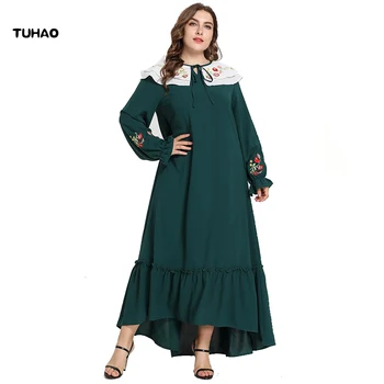 

TUHAO plus size 4XL 3XL Women abaya dress Muslim Embroidery dresses kaftan Long Sleeve BIG Size chic Robe Arabic Dress LZ78