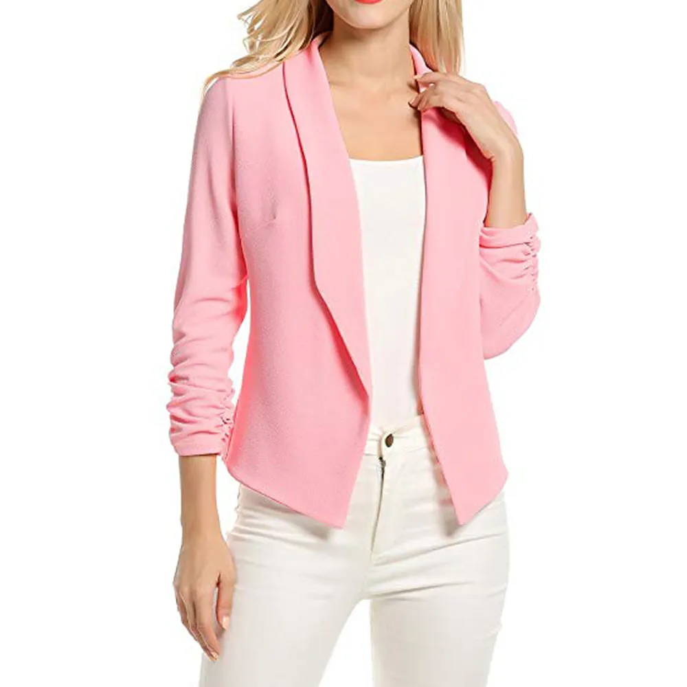 Female Jacket Manteau Femme Hiver Women 3/4 Sleeve Blazer Open Front Short Cardigan Suit Jacket Work Office Coat W510
