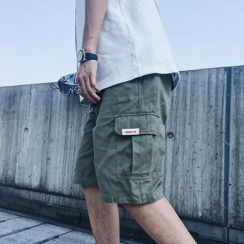 Summer Tide Brand Multi-pocket Tooling Shorts Male Couple Hip-hop Knee-length Pants Cargo Style Shorts