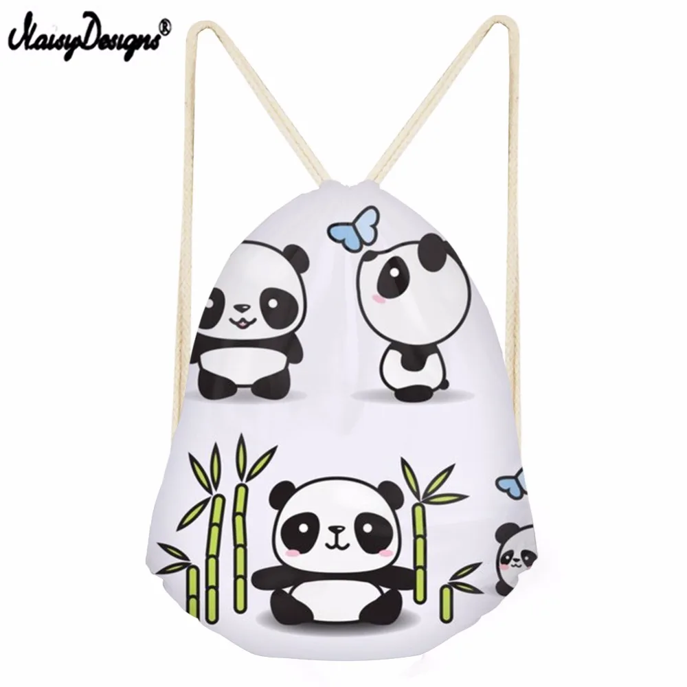 3D Cartoon Panda Pattern Printed Casual Men Small Drawstring Bag Girls Shoulder Bag Travel Mochila Kids