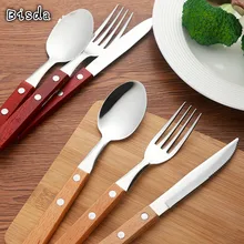 

4/6 Set Christmas Cutlery Set Tableware Dinnerware Fork Spoon Knife Set 18/10 Stainless Steel Wooden Handle Instagram Hot