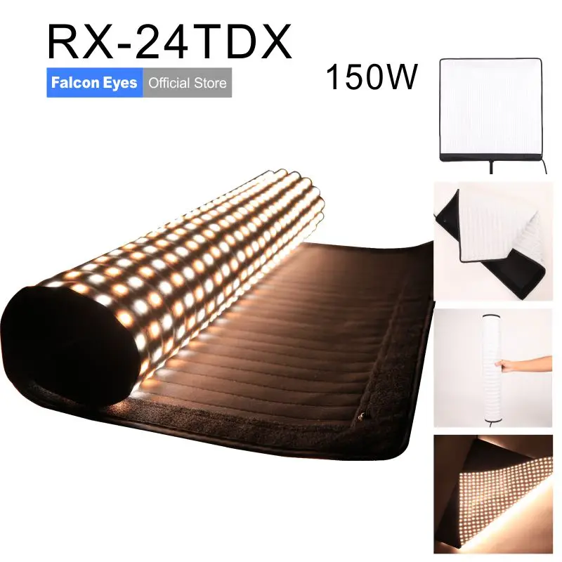 FalconEyes RX-24TDX Square Rollable Cloth LED Fill-in Light Lamp Studio Video Lighting Panel 150W Bi-Color 3000K-5600K Softbox