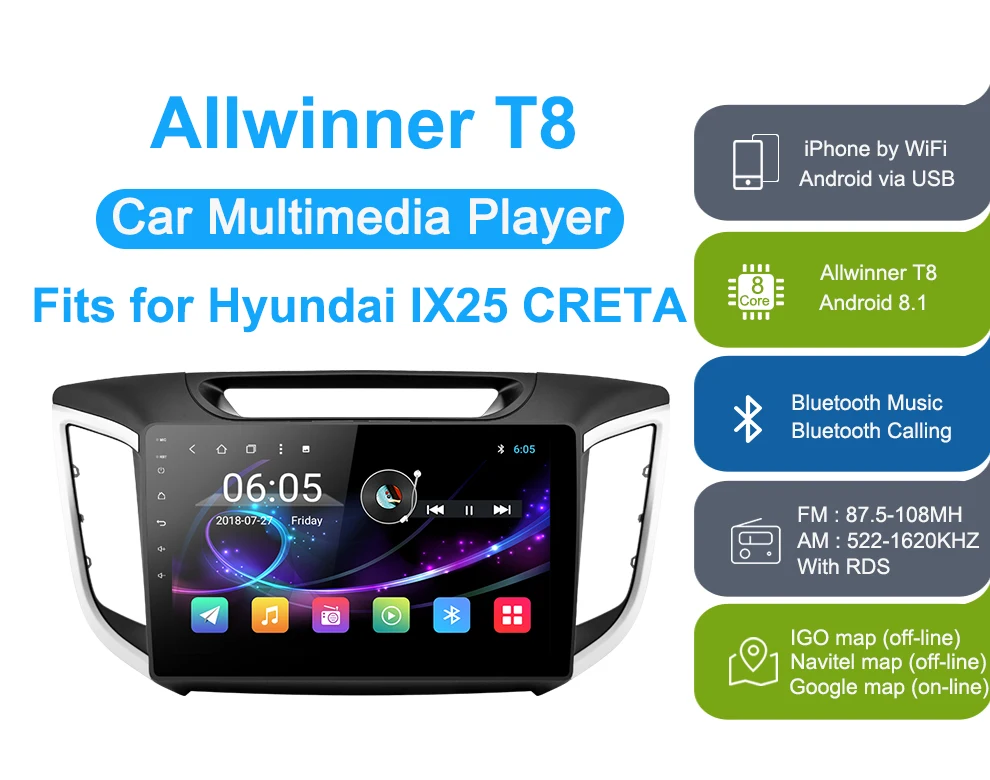 Sale AUTOTOP 2 Din Android 8.1 Creta Multimedia For Hyundai Creta IX25 Navigation 2011-2018 Car DVD GPS Radio Stereo Audio IX25 Creta 1