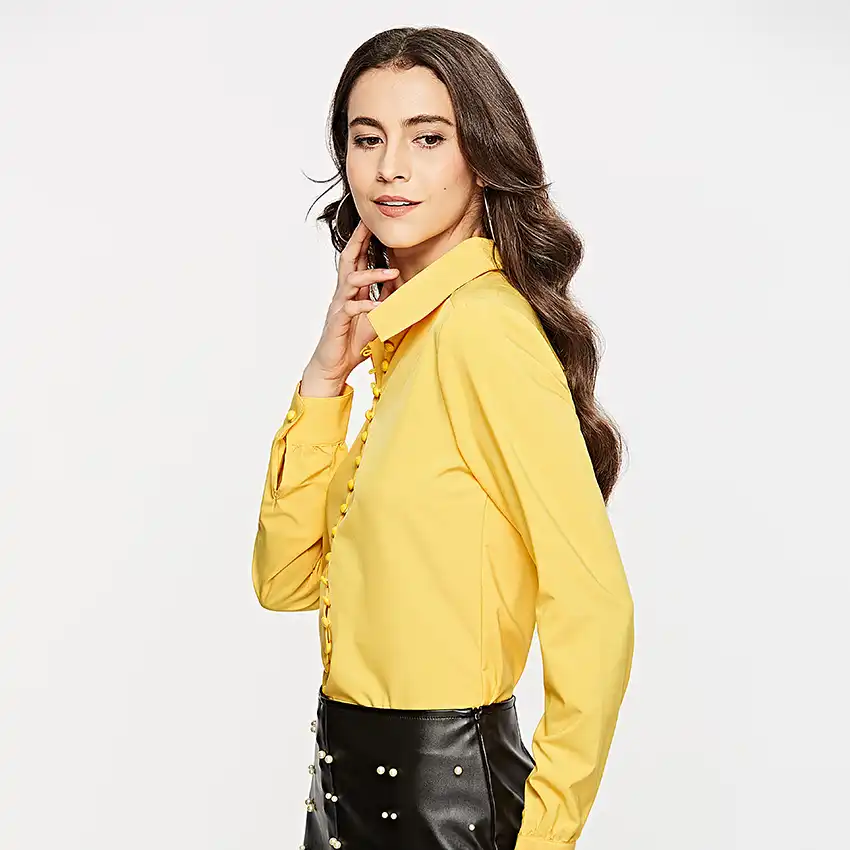 yellow button down blouse