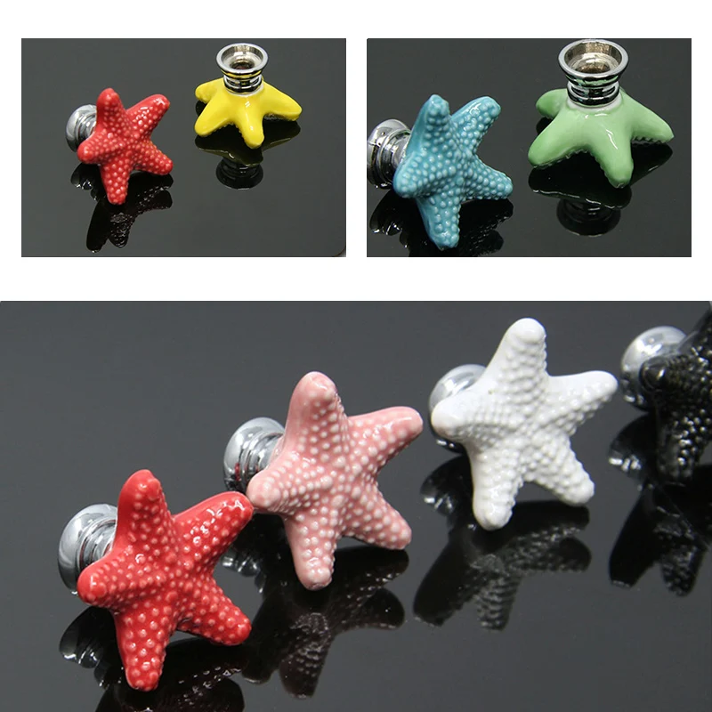 

Furniture Handles Starfish Cabinet Knobs and Handles Ceramic Door Knob Cupboard Drawer Kitchen Pull Handle Home Decor Drop Ship