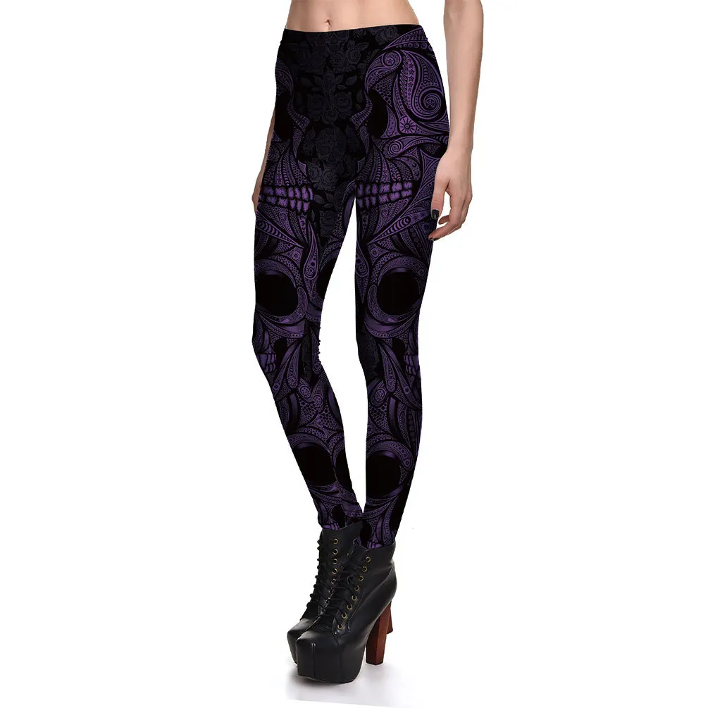 JIGERJOGER Winter Ghost Halloween Costume Tights for Women purple skull