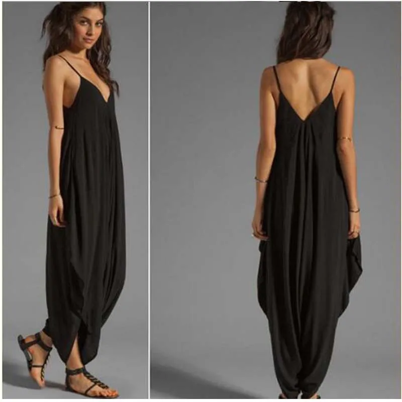 Women Deep V Strap One Piece Baggy Jumpsuit Playsuit Romper Harem Pants Oversize on Aliexpress